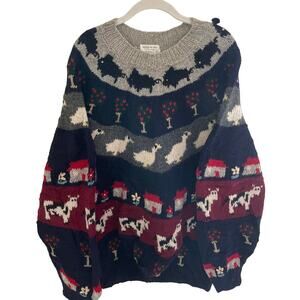Vintage Hand Knit Farm Animal Sweater Size Large